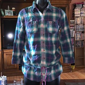 Hollister med plaid top 3/4 sleever drawstring